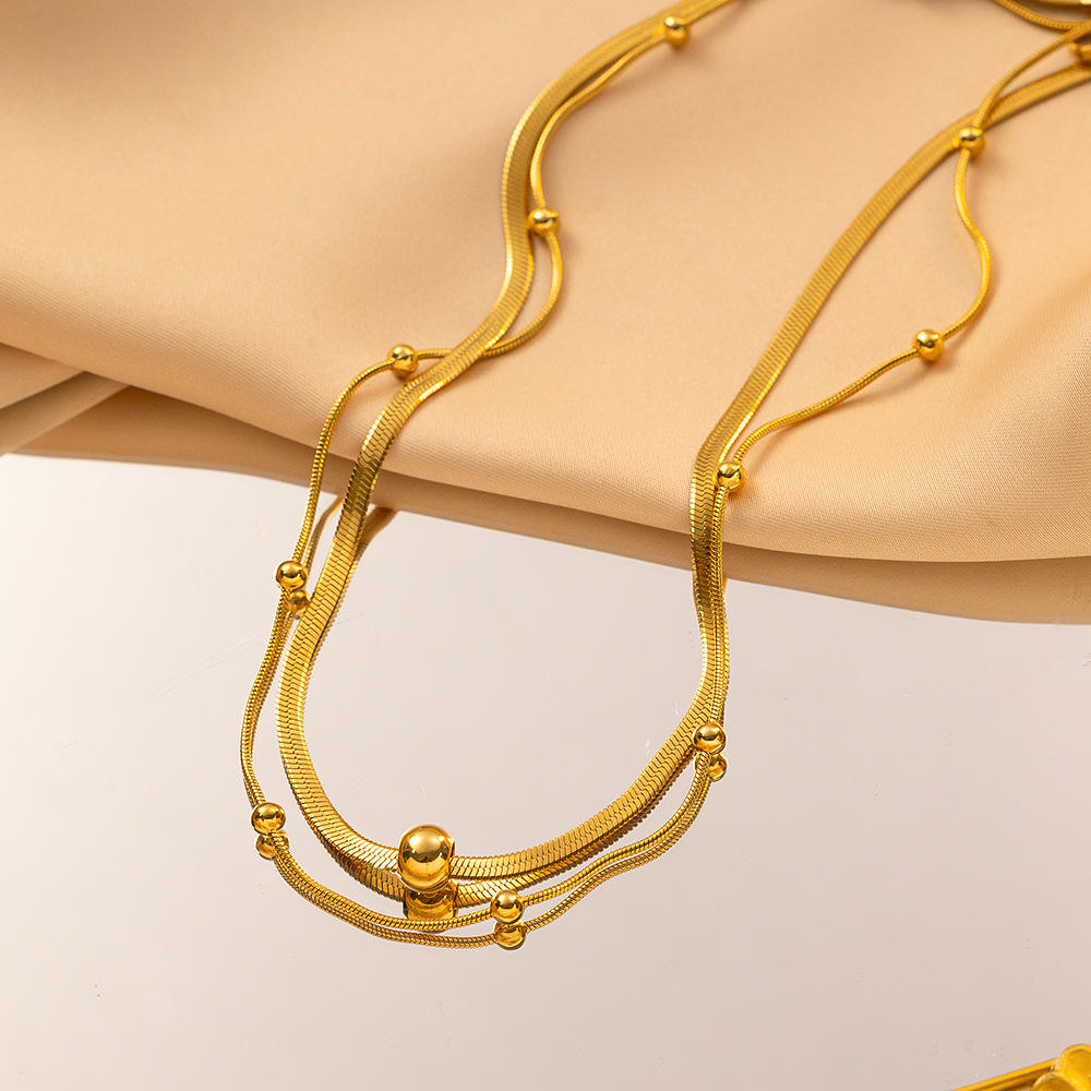 Snake Chain Round Bead Clavicle Layers Chain Necklace