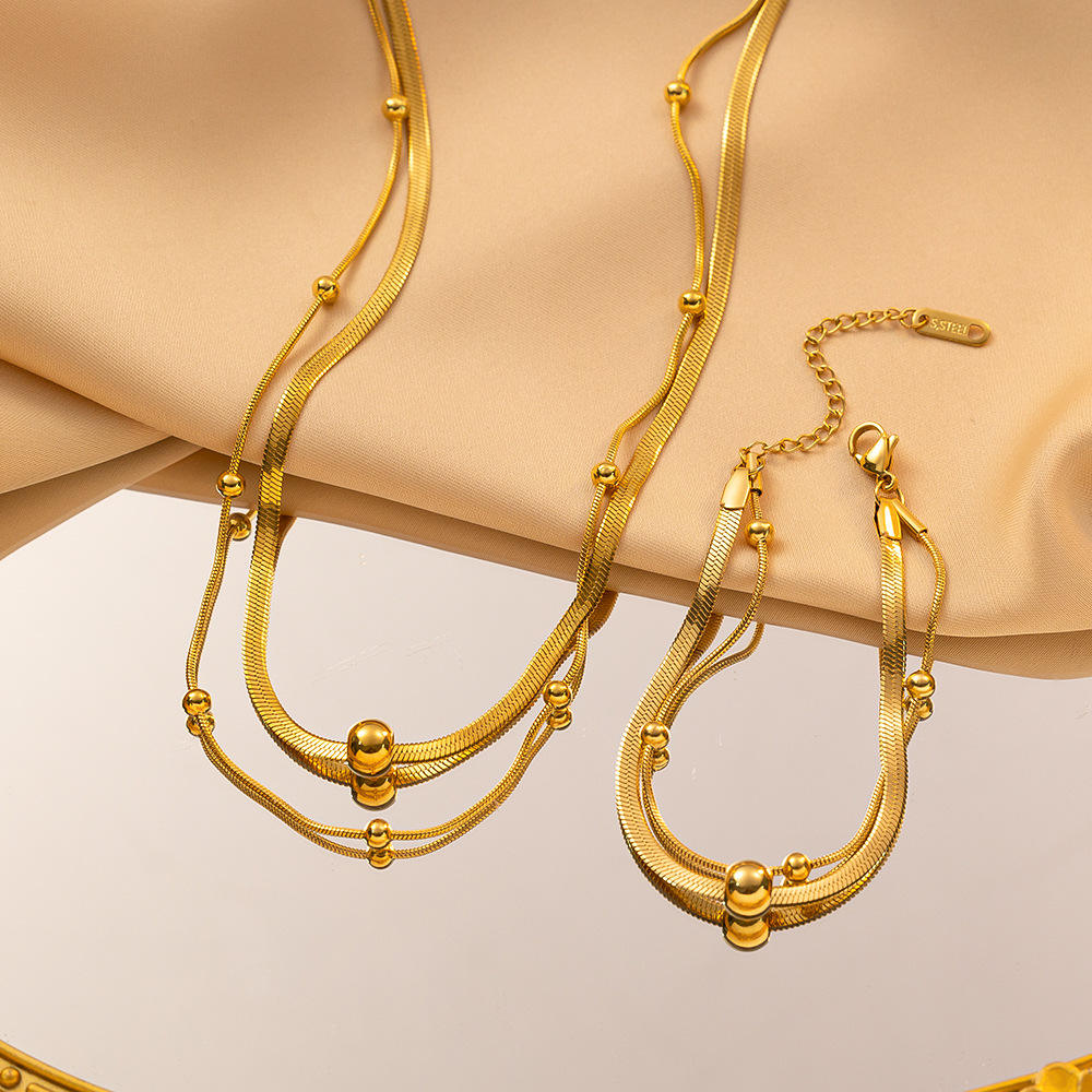 Snake Chain Round Bead Clavicle Layers Chain Necklace