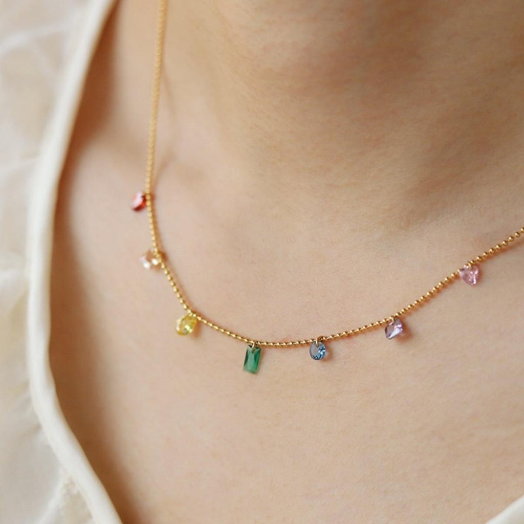 Multi color crystal drop chain