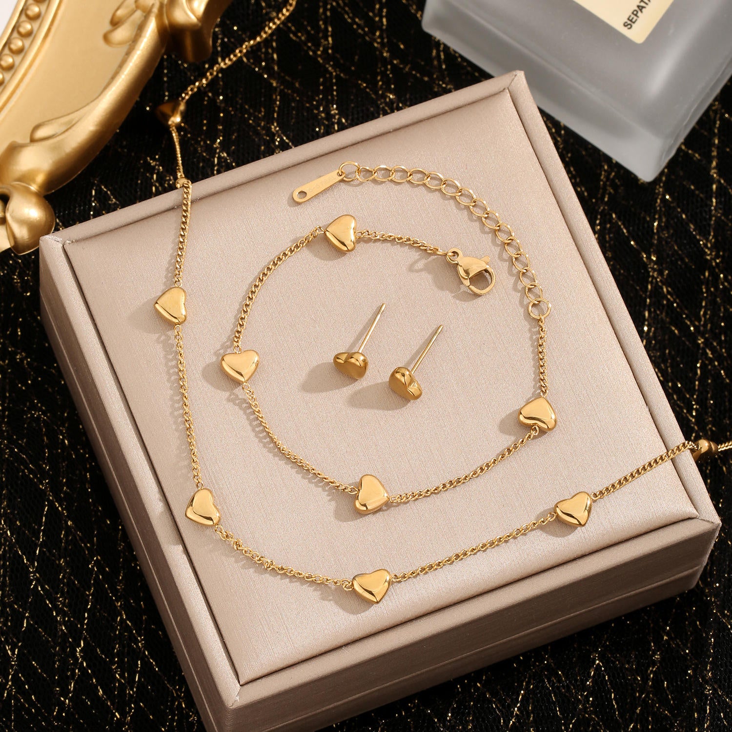 multi Heart Shape Necklace Bracelet Earrings