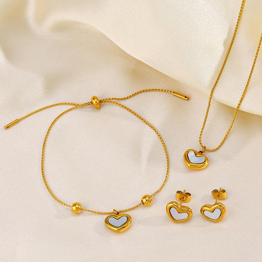 Shell Love Heart Necklace Bracelet Earrings